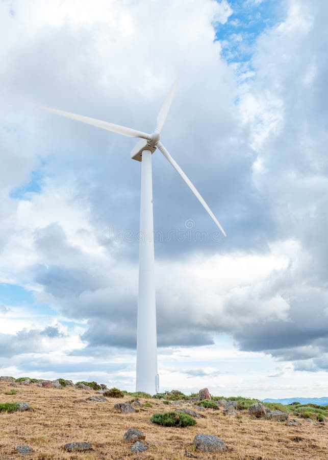 Power plant with wind turbines in open field background royalty free stock image