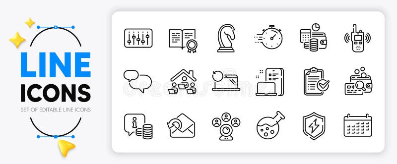 Power Safety, Chat Message and Calendar Line Icons. for Web App. Vector 