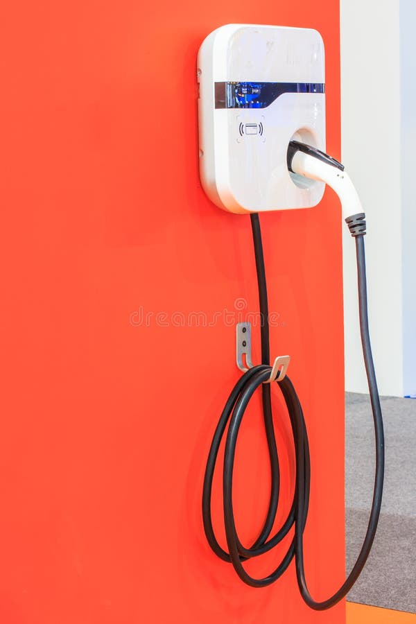 Electric Vehicle Charging Station System Storing Power on White Modern