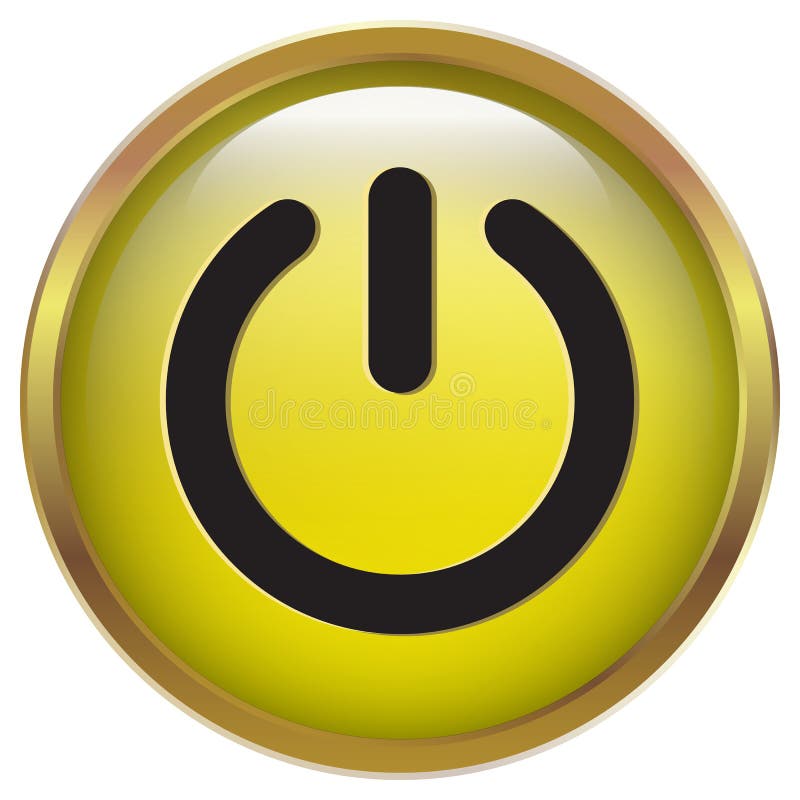 Power Switch Icon in Yellow Shiny Gold Frame Stock Vector