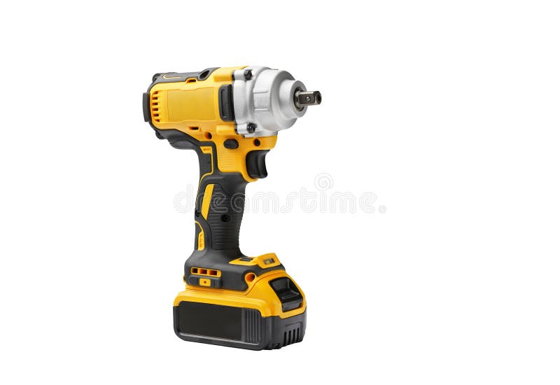 Power Tool ,MidRange Cordless Impact Wrench with Battery on White Background Stock Image