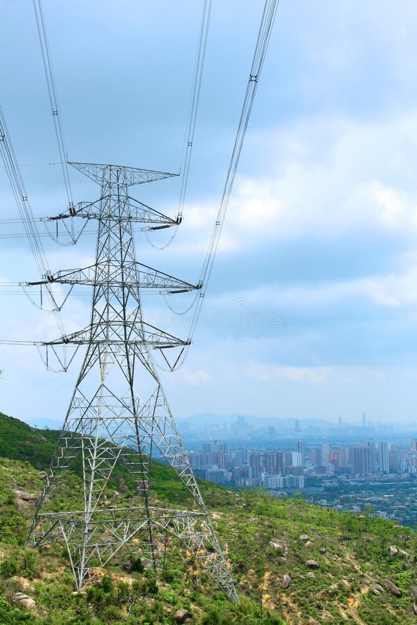 Power transmission tower with cables