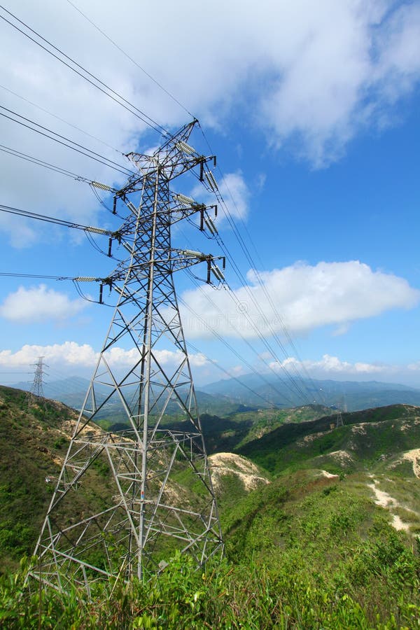 Power transmission tower with cables