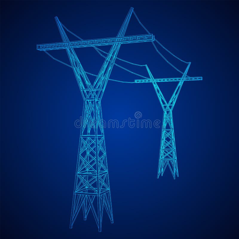 Power transmission tower high voltage pylon wireframe