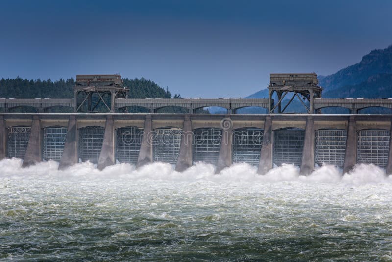 The Power of Water at the Cascade Locks Dam in Oregon Stock Image