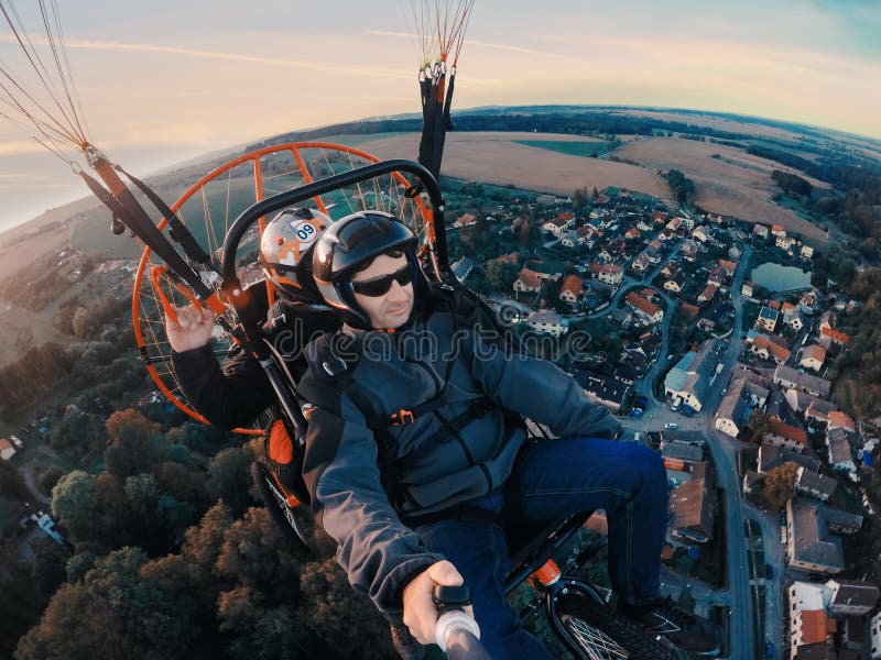 Powered Paragliding Tandem Flight Stock Image Image of pilot, people