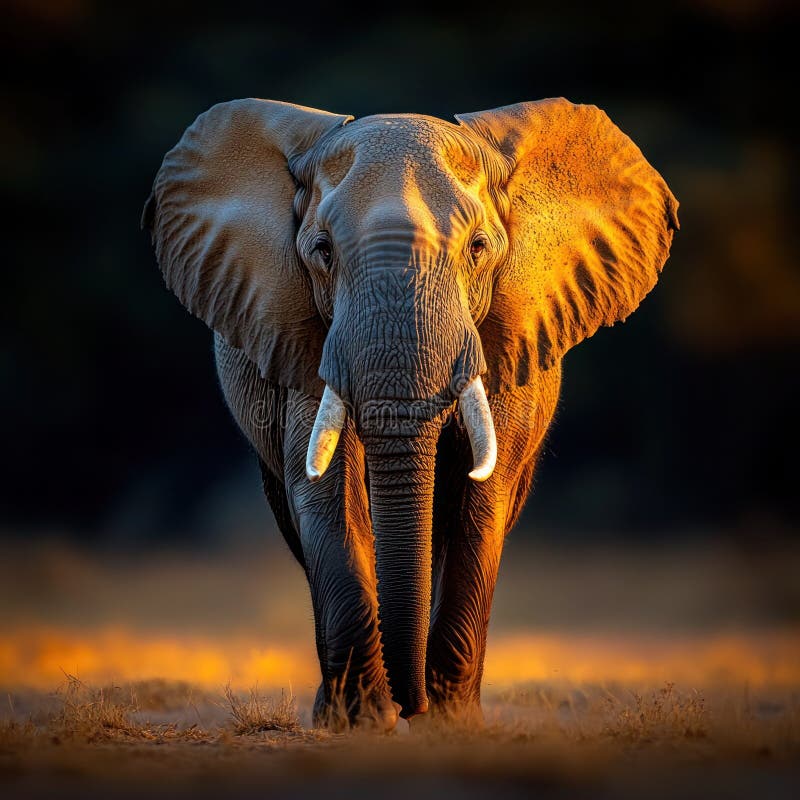 Powerful Closeup Portrait of Jaguar with Intense Eyes and Sharp Teeth Walking Towards Viewer in Dramatic Lighting on Dar stock photo