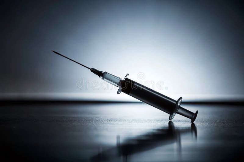 Dark Silhouette of a Medical Syringe a Symbolic Representation of ...