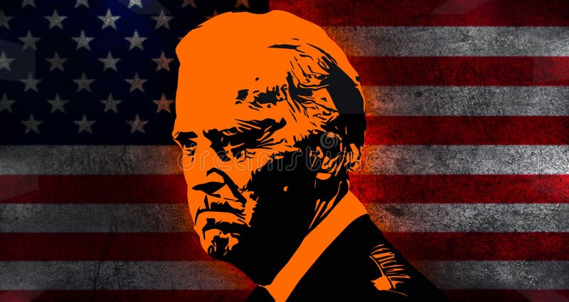 Illustration of silhouette American President Joe Biden with USA flag texture at the background. Illustration of silhouette American President Joe Biden with USA flag texture at the background.