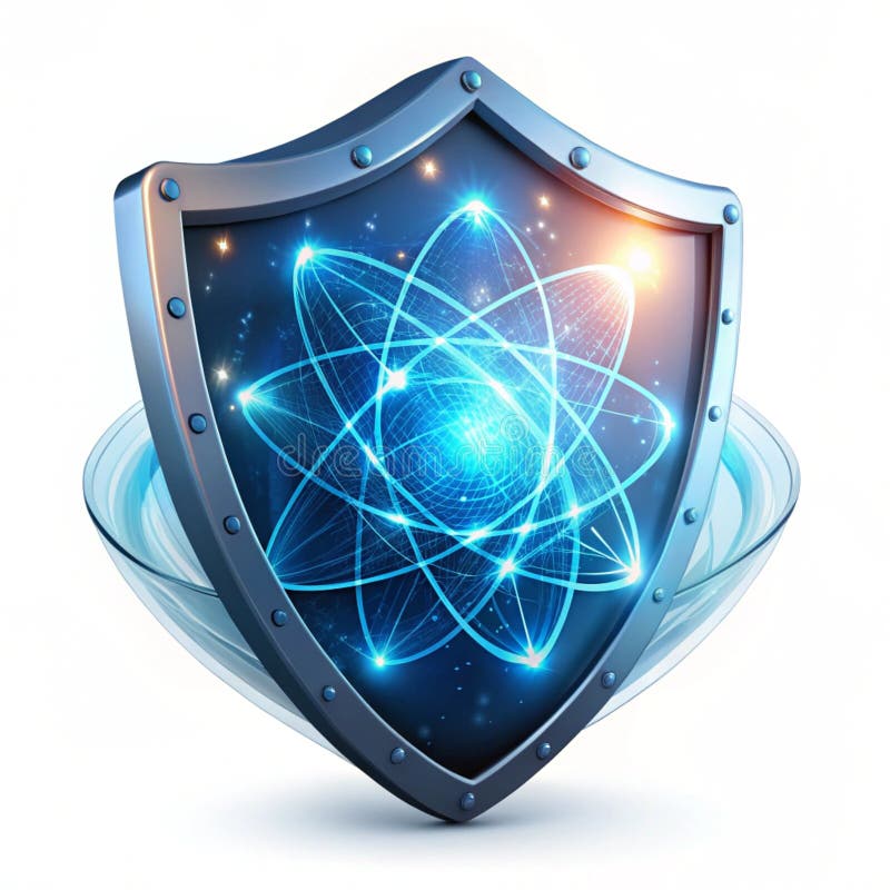 Levitating glowing shield with rotating energy particles isolated on white royalty free illustration