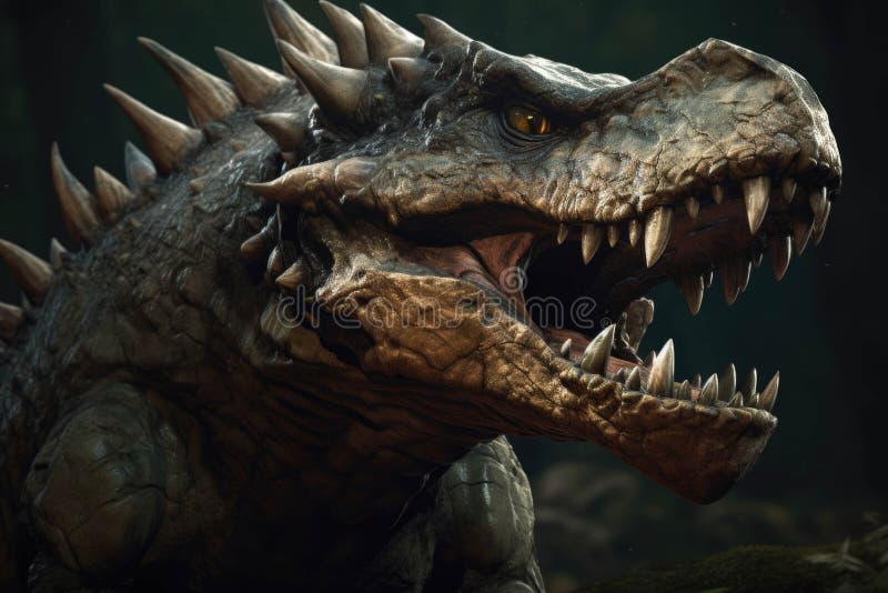 A Powerful and Menacing Jaw Lined with Sharp and Jagged Dinosaur Teeth