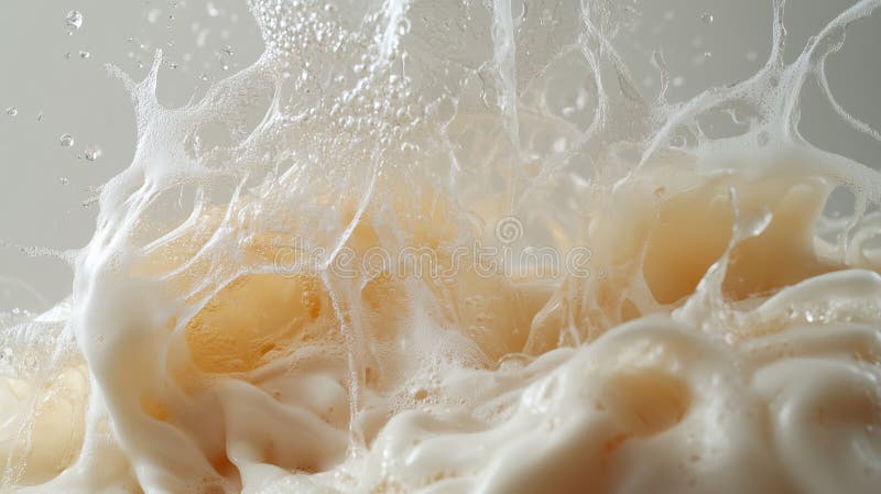 Powerful movement of foamed liquid, creating the effect of explosion and dynamism. Soft white and creamy shades of foam royalty free stock photo