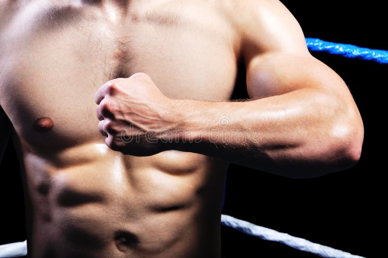 Powerful Muscular Boxer in Ring Stock Photo Image of masculine