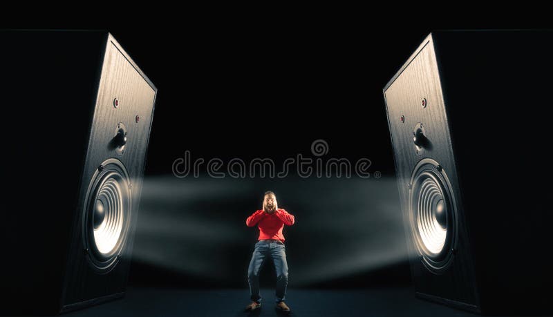 Powerful Sound Waves with Funny Sound Speakers and Screaming Man. Stock  Photo - Image of recording, music: 164247426