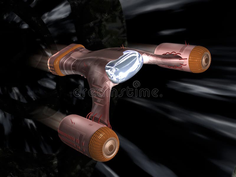 Powerful spaceship in action stock illustration