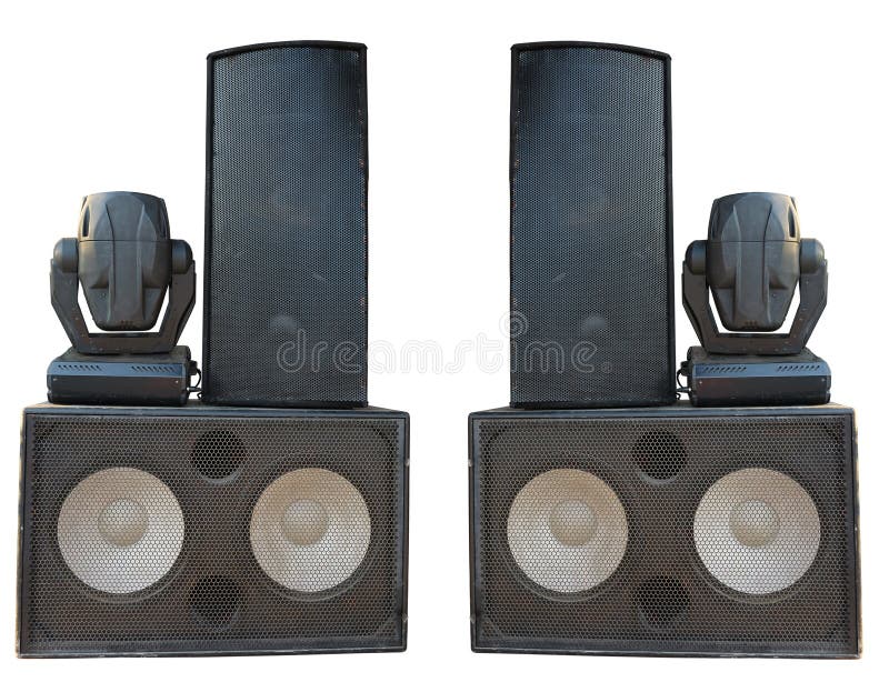 Powerful stage concerto audio speakers and spotlight projectors royalty free stock photos Powerful stage concerto audio speakers and spotlight projectors royalty free stock photos