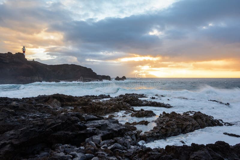 A Powerful Storm in the Atlantic Ocean in a Bay on the Coast of Tenerife. Stock Image - Image of