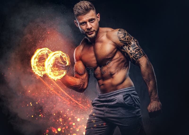 Handsome Shirtless Tattooed Bodybuilder with Stylish Haircut and Beard, Wearing Sports Shorts, Posing in a Studio. Fire Stock Photo - Image of fitness, caucasian: 121670114 Handsome Shirtless Tattooed Bodybuilder with Stylish Haircut and Beard, Wearing Sports Shorts, Posing in a Studio. Fire Stock Photo - Image of fitness, caucasian: 121670114