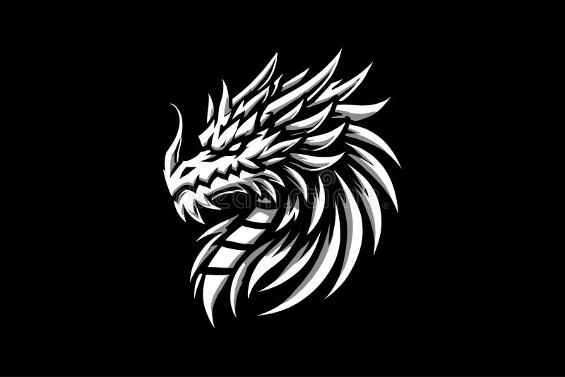 Fierce Stylized White Dragon Head Vector Logo vector illustration