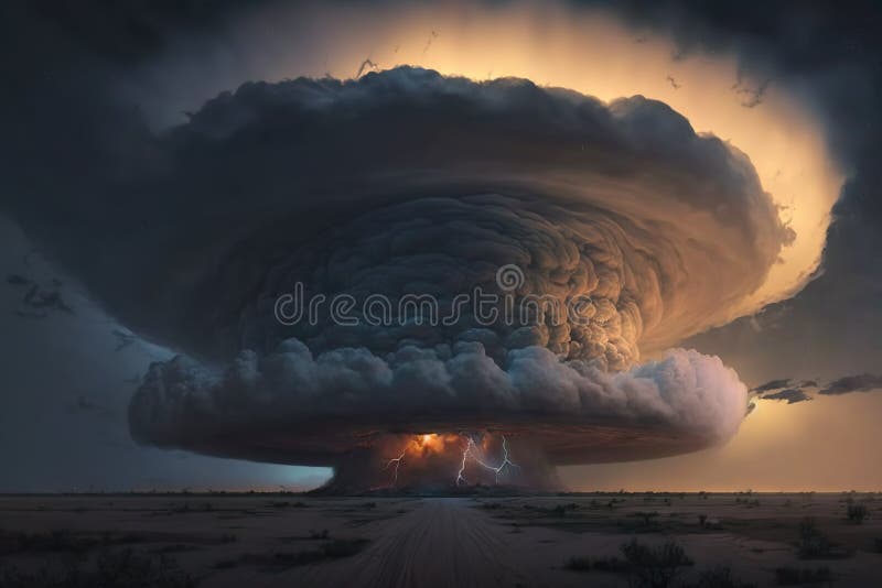 A powerful supercell storm with tornado. Climate change concept. Generative AI vector illustration