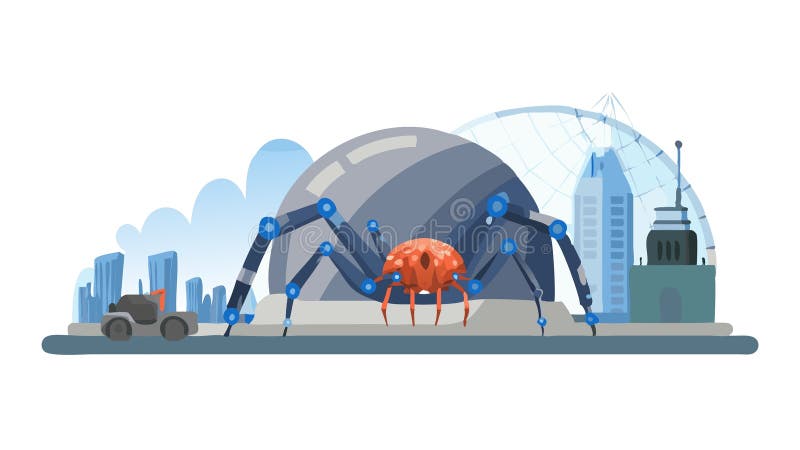 Massive mechanical spider, industrial automation, heavy robotics, vector design Generative AI stock illustration