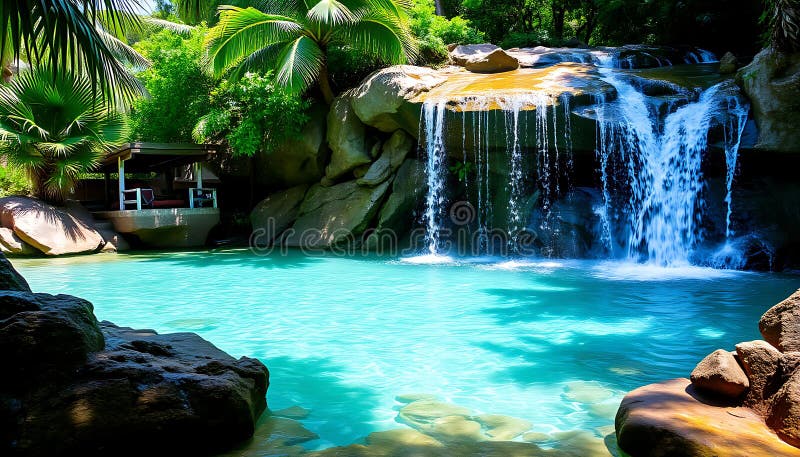 Powerful waterfall cascade, rugged rocks, and nature\'s water feature, Stock Photo, Generative AI vector illustration