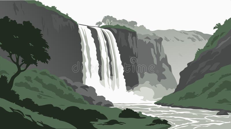Powerful waterfall cascade scene, nature\'s wonder and water feature vector design Generative AI stock illustration