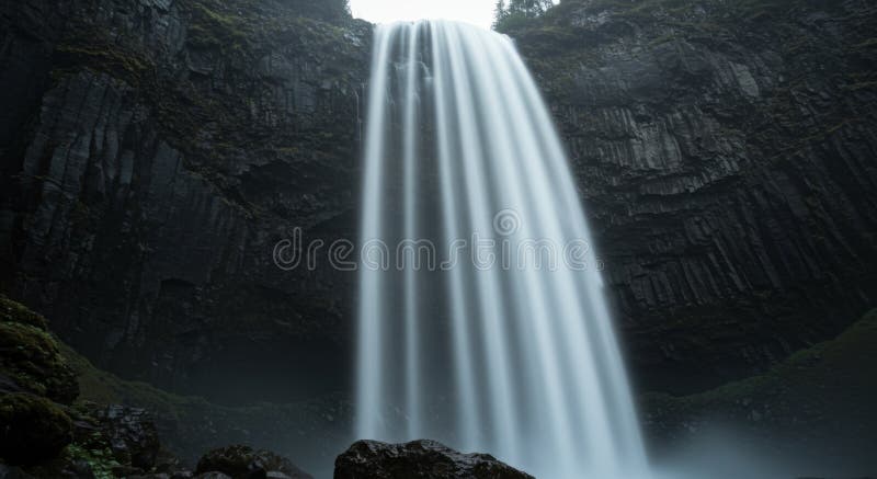 Powerful Waterfall Cascading Down Dark Cliff Face vector illustration