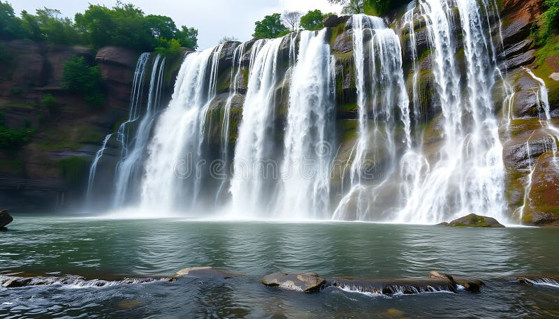 Powerful waterfall cascading down, nature\'s force and beauty Generative AI vector illustration