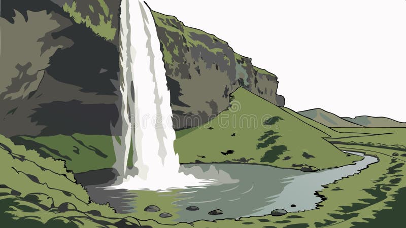 Powerful waterfall cascading down rocks, dynamic nature water feature vector design Generative AI stock illustration