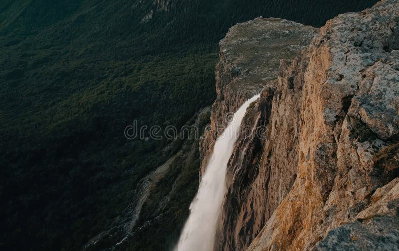 Powerful Waterfall Cascading Down Rocky Cliff stock illustration
