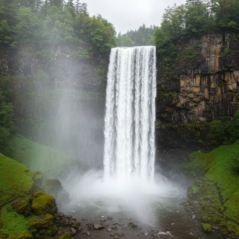 Powerful Waterfall Cascading Down Rocky Cliffs royalty free illustration
