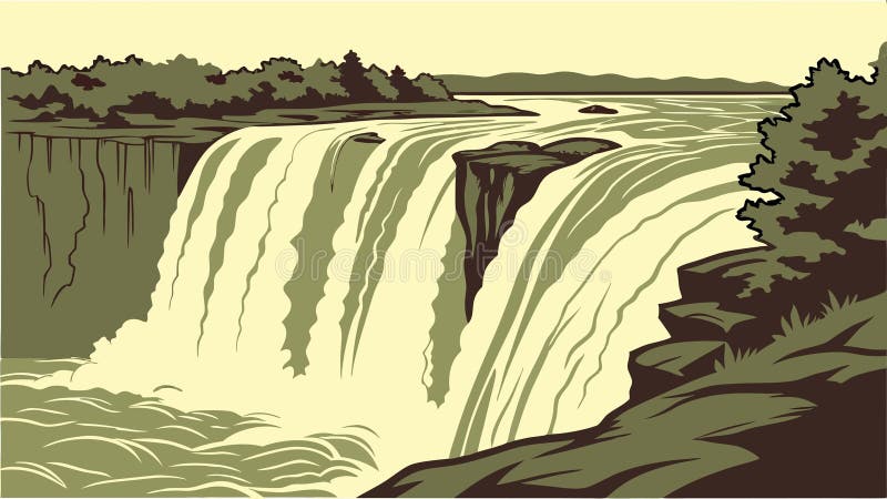 Powerful waterfall cascading, dynamic nature water flow vector design Generative AI royalty free illustration