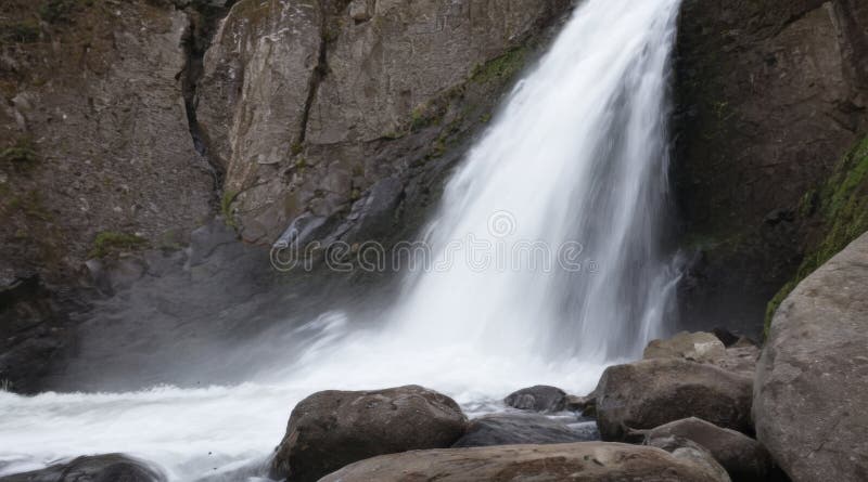 Powerful Waterfall Cascading Over Dark Rocks stock illustration