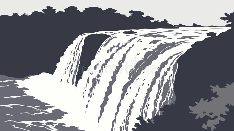 Powerful Waterfall in Forest, Nature\'s Force, vector design Generative AI royalty free illustration