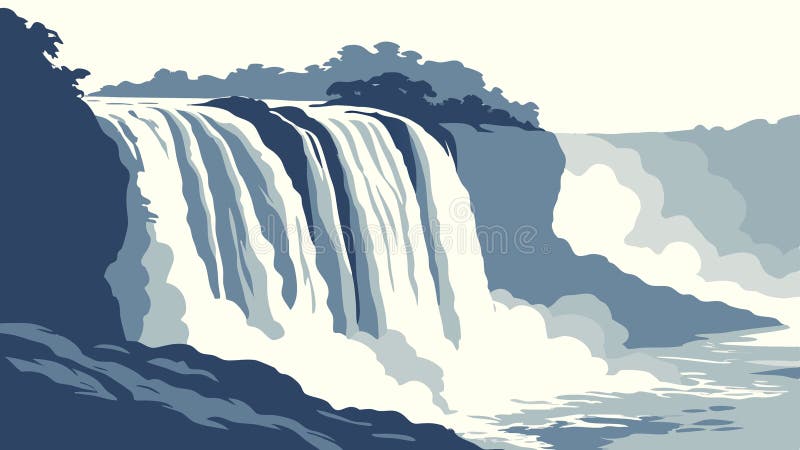 Powerful Waterfall Landscape. Majestic Nature Scenery, vector design Generative AI royalty free illustration