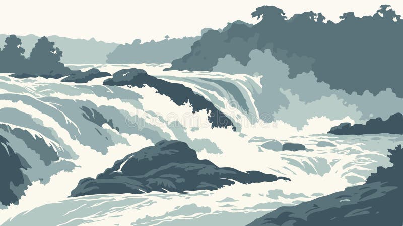 Powerful Waterfall: Nature\'s Force and Beauty Vector Art, vector design Generative AI stock illustration