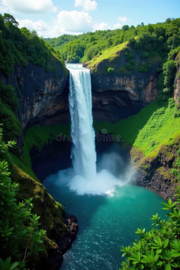Powerful waterfall plunges into Kauai s emerald depths , scenic, cascade, powerful royalty free illustration