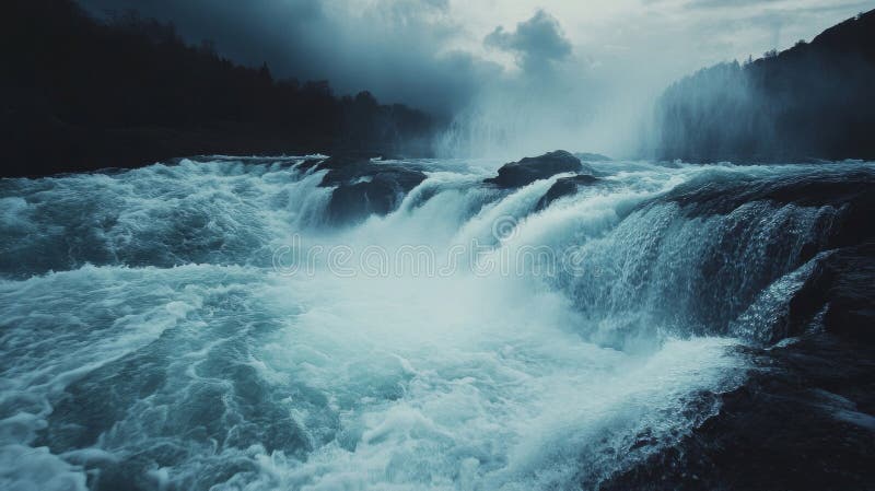 Powerful Waterfall River Landscape Dramatic Nature Scene royalty free illustration