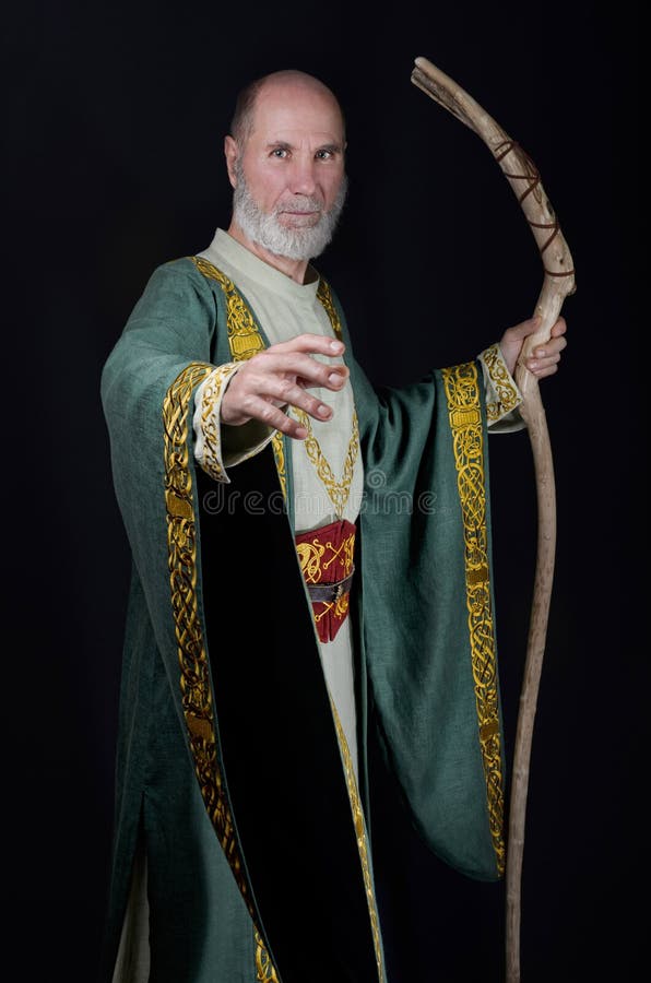 Powerful Wizard Holds a Wooden Magic Staff Stock Photo - Image of cloak ...