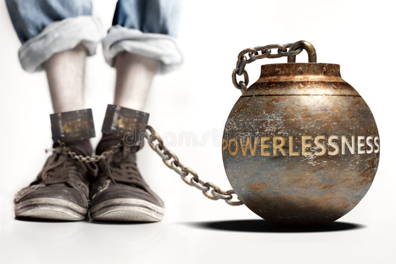 Powerlessness can be a big weight and a burden with negative influence - Powerlessness role and impact symbolized by a heavy