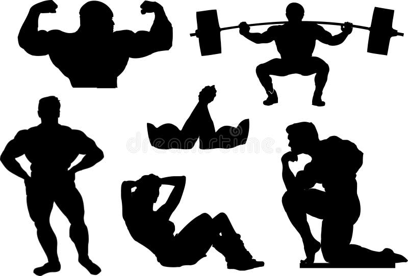 Powerlifting, weightlifting or bodybuilding silhouettes. stock illustration Powerlifting, weightlifting or bodybuilding silhouettes. stock illustration