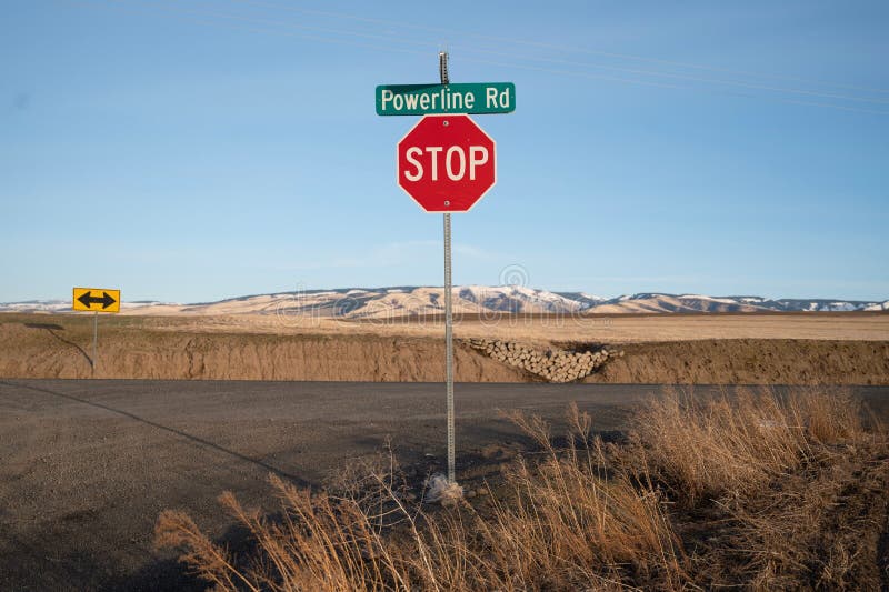 Powerline Road with Stop Signal Stock Photo Image of signal, warning