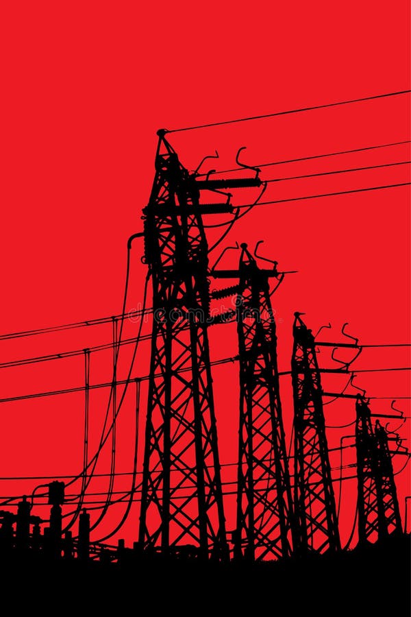 Powerline terminal towers stock illustration. Illustration of pylon ...