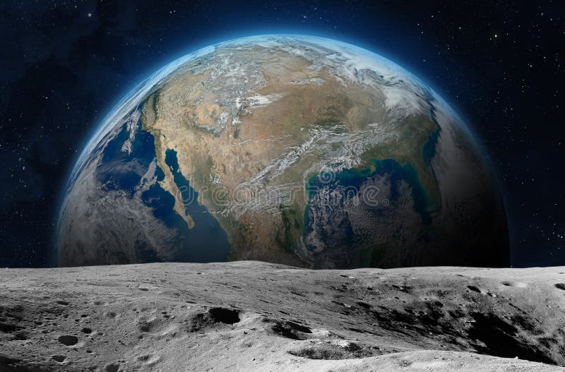 Powierzchnia Księżyca i planeta Ziemia