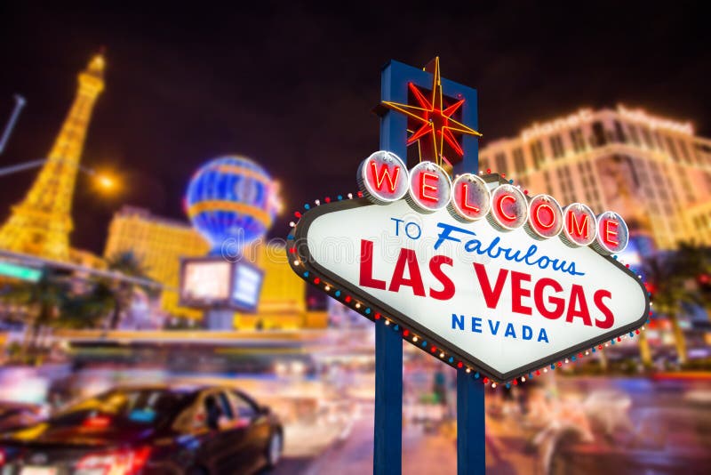 Powitanie bajecznie Lasu Vegas Nevada znak z plama paska drogi b