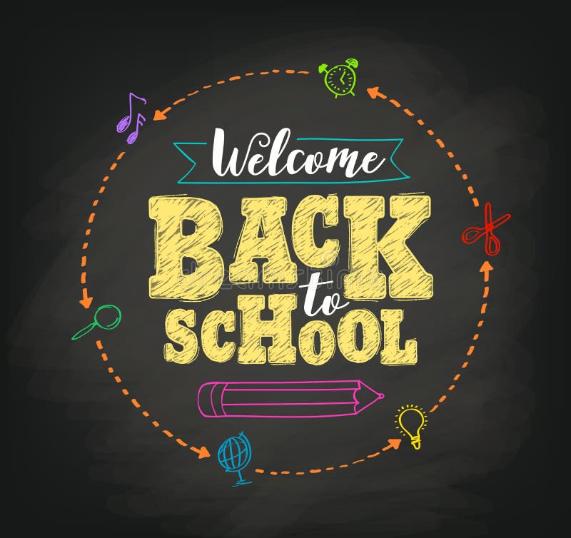 Powitanie z powrotem szkoły pojęcia wektorowy projekt z writing w blackboard