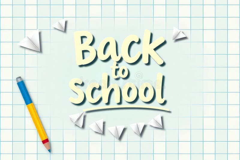 Powrót do baneru sieci Web szkoły. Kolorowy plakat wektorowy z kieszonkowym tłem, zawierający twórcze logo szkoły i papierowe samoloty symbolizujące edukację i naukę. Idealny dla serwisów społecznościowych i instytucji edukacyjnych.
