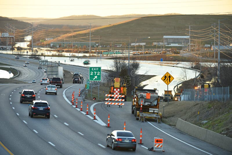 VALLEY PARK, MO/USA â€“ JANUARY 1, 2016: Flood waters closed Highways and Roads in Valley Park, Missouri. VALLEY PARK, MO/USA â€“ JANUARY 1, 2016: Flood waters closed Highways and Roads in Valley Park, Missouri