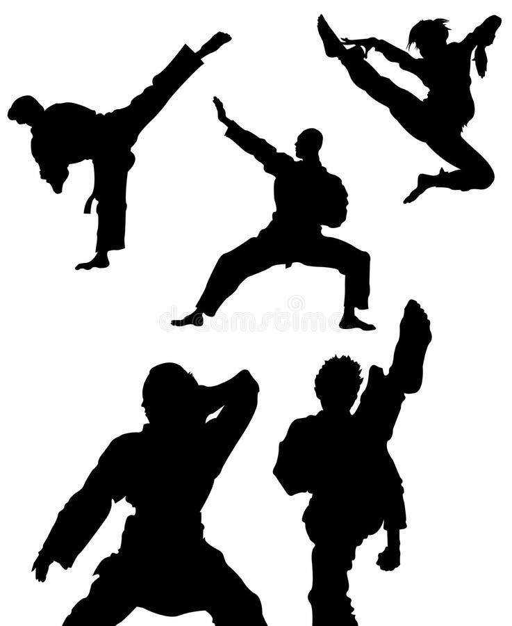 Different Male & Females In Karate Poses. Different Male & Females In Karate Poses